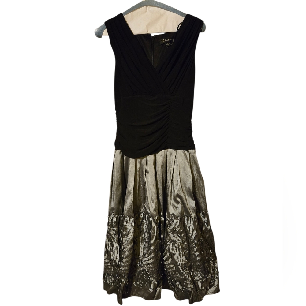 🛍S.L. Fashions black & pewter crinkled party dress, Black-Tie, Size 8